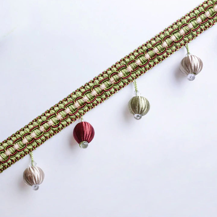 7 COLORS / GISELLE 2" Pink Blue Boho Pompom ball Beaded Tassel Fringe Trim / By The Yard